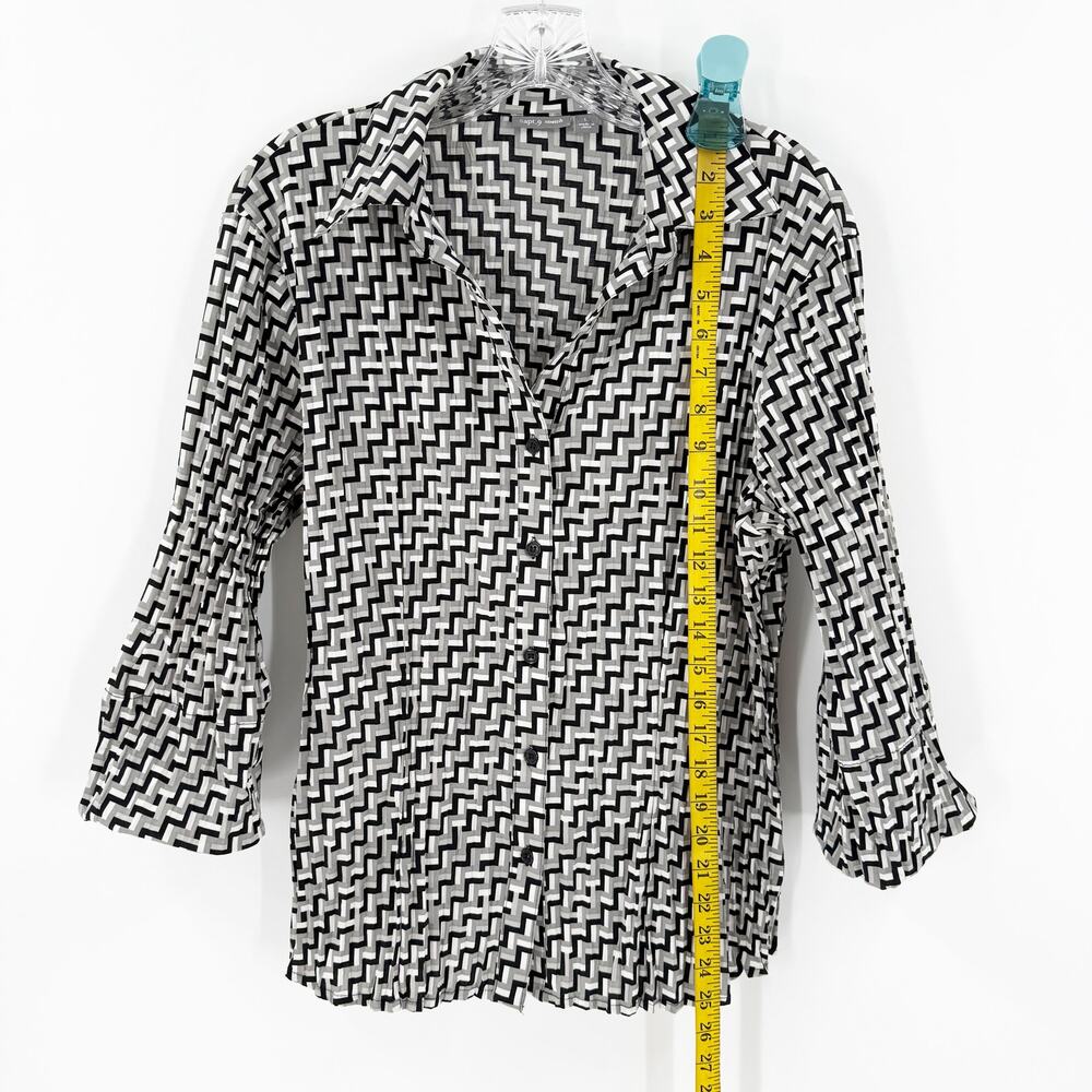 APT 9 Stretch Retro Gray Crinkle Y2K Collared Button Up Blouse Women's Large - Picture 8 of 10